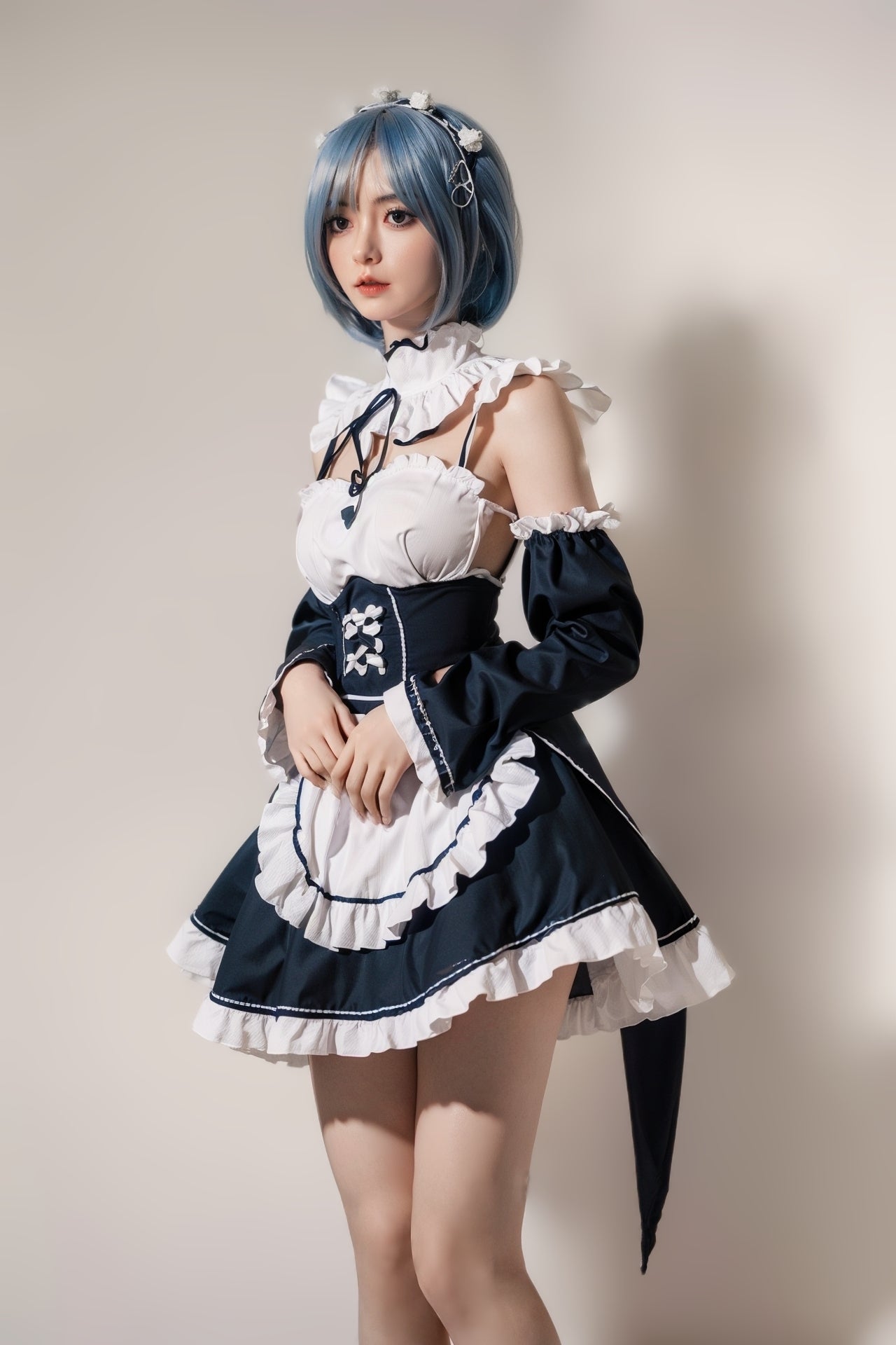 5ft2 / 158cm Movable Jaw Silicone Maid Uniform Sex Doll - Orange In丨Sumi