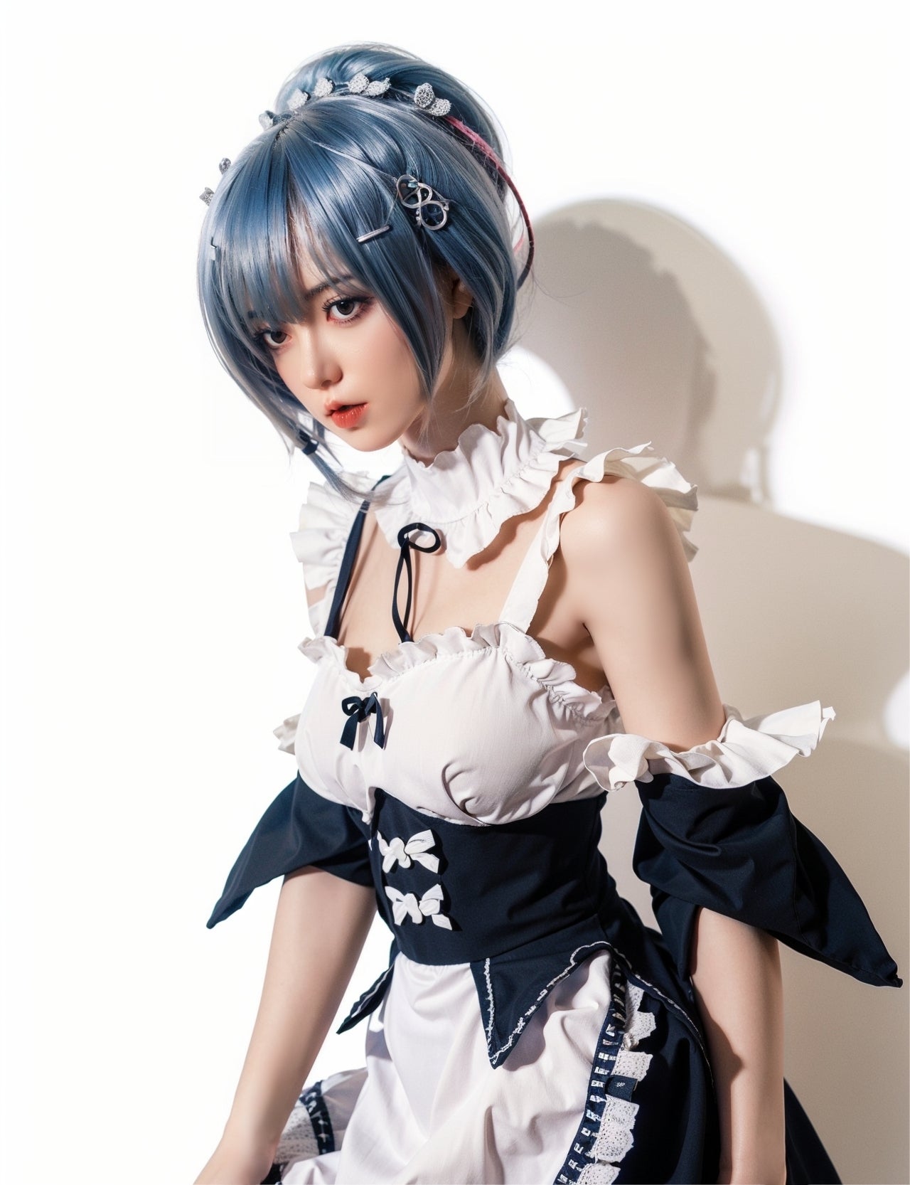 5ft2 / 158cm Movable Jaw Silicone Maid Uniform Sex Doll - Orange In丨Sumi